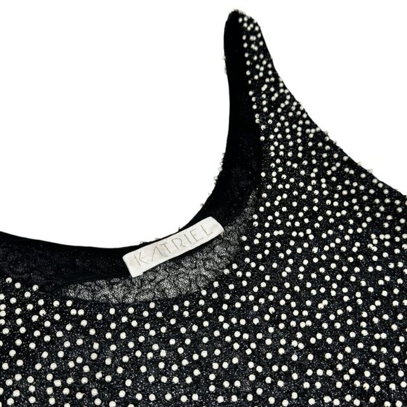 NWT Pearl Beaded Tank Top Sz. M Black Sheer Tunic Long Event Evening 90s - Picture 6 of 11